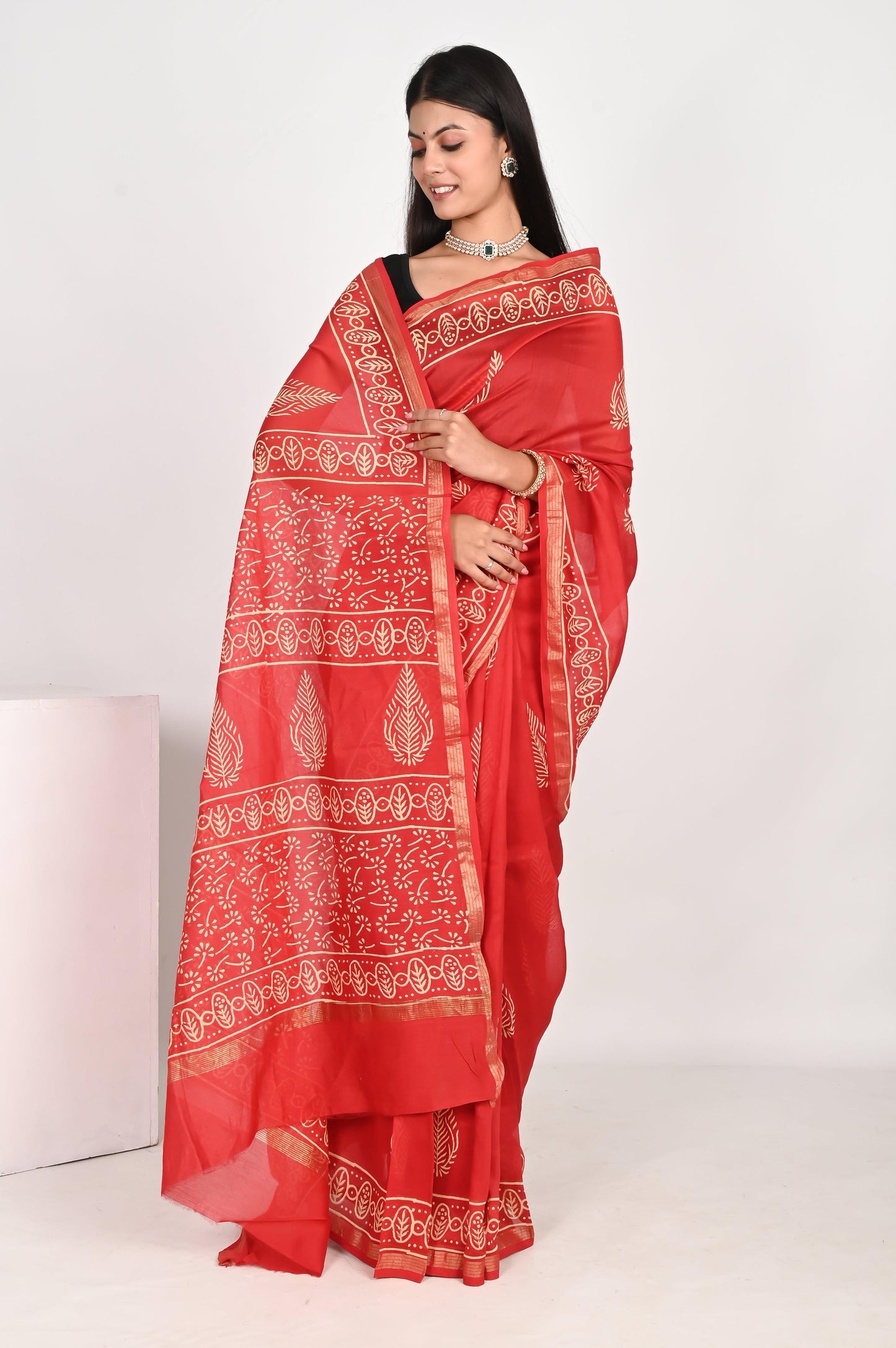 Tangerine Orange Chanderi Silk Saree - The House of RajPadmini