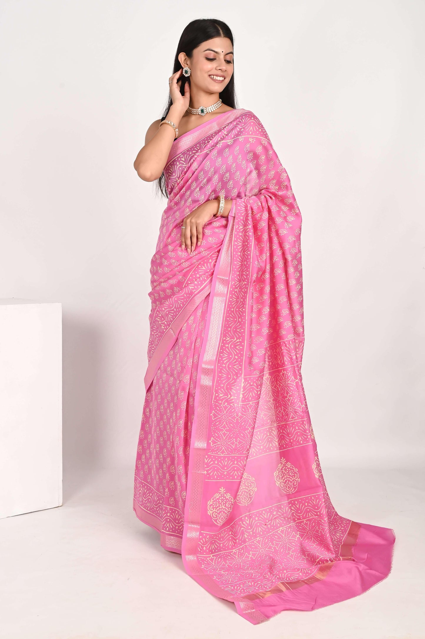 Rosy Pink Maheshwari Silk Saree - The House of RajPadmini