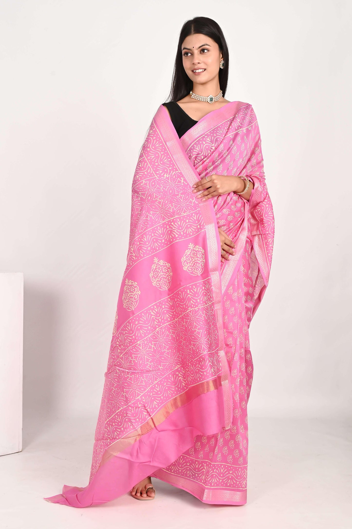 Rosy Pink Maheshwari Silk Saree - The House of RajPadmini