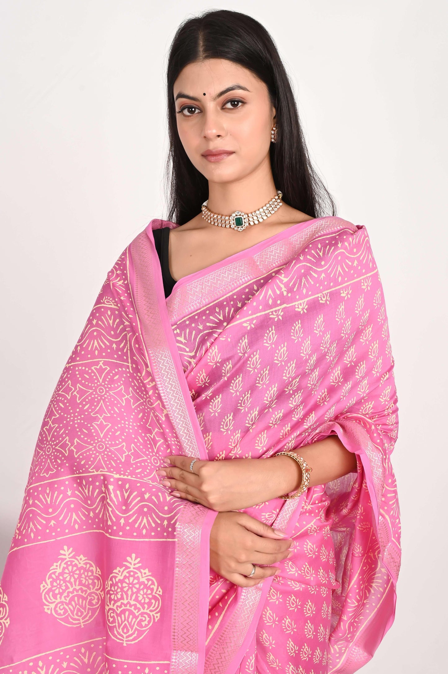 Rosy Pink Maheshwari Silk Saree - The House of RajPadmini