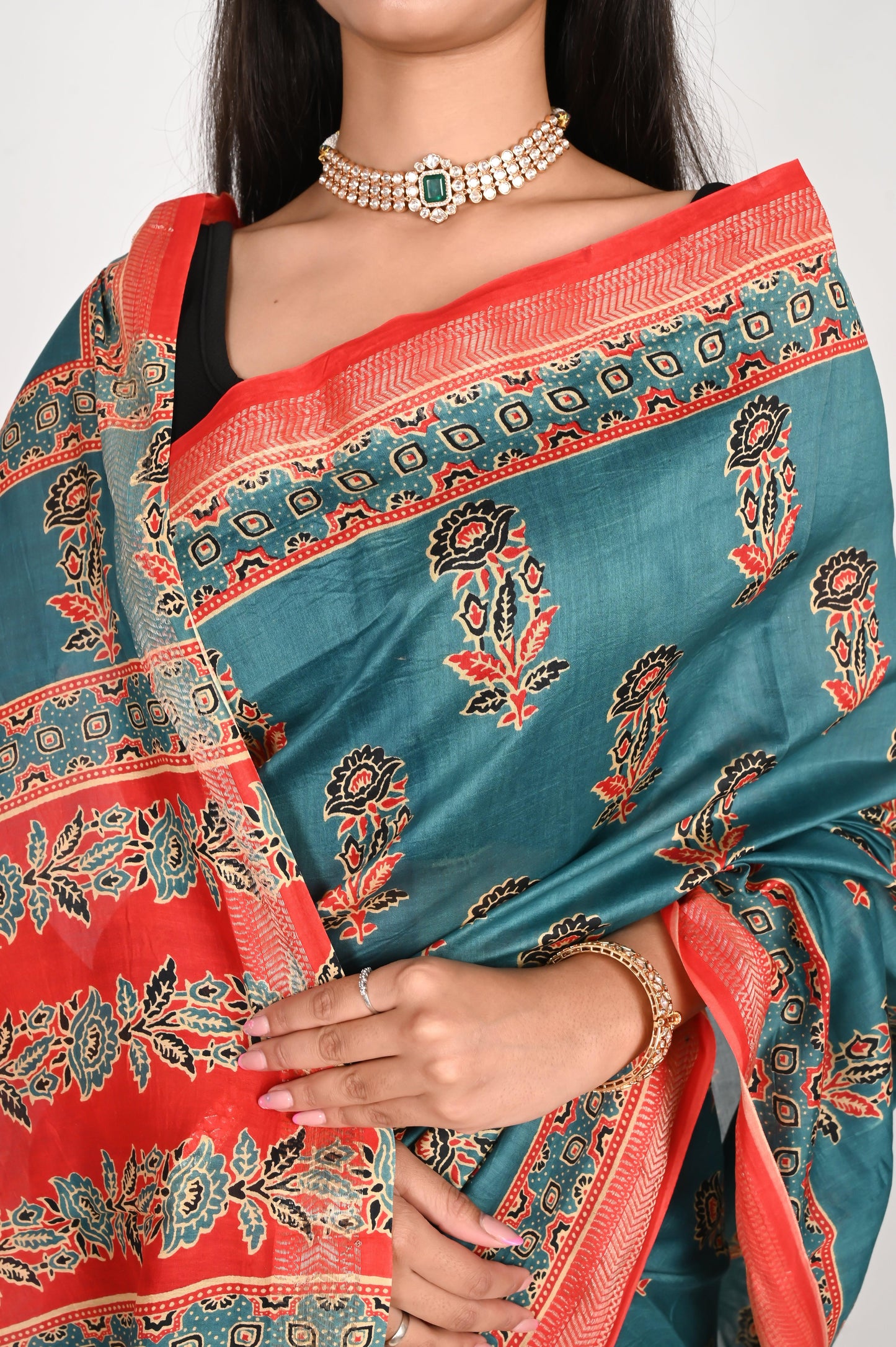 Aqua Blue Maheshwari Silk Saree - The House of RajPadmini