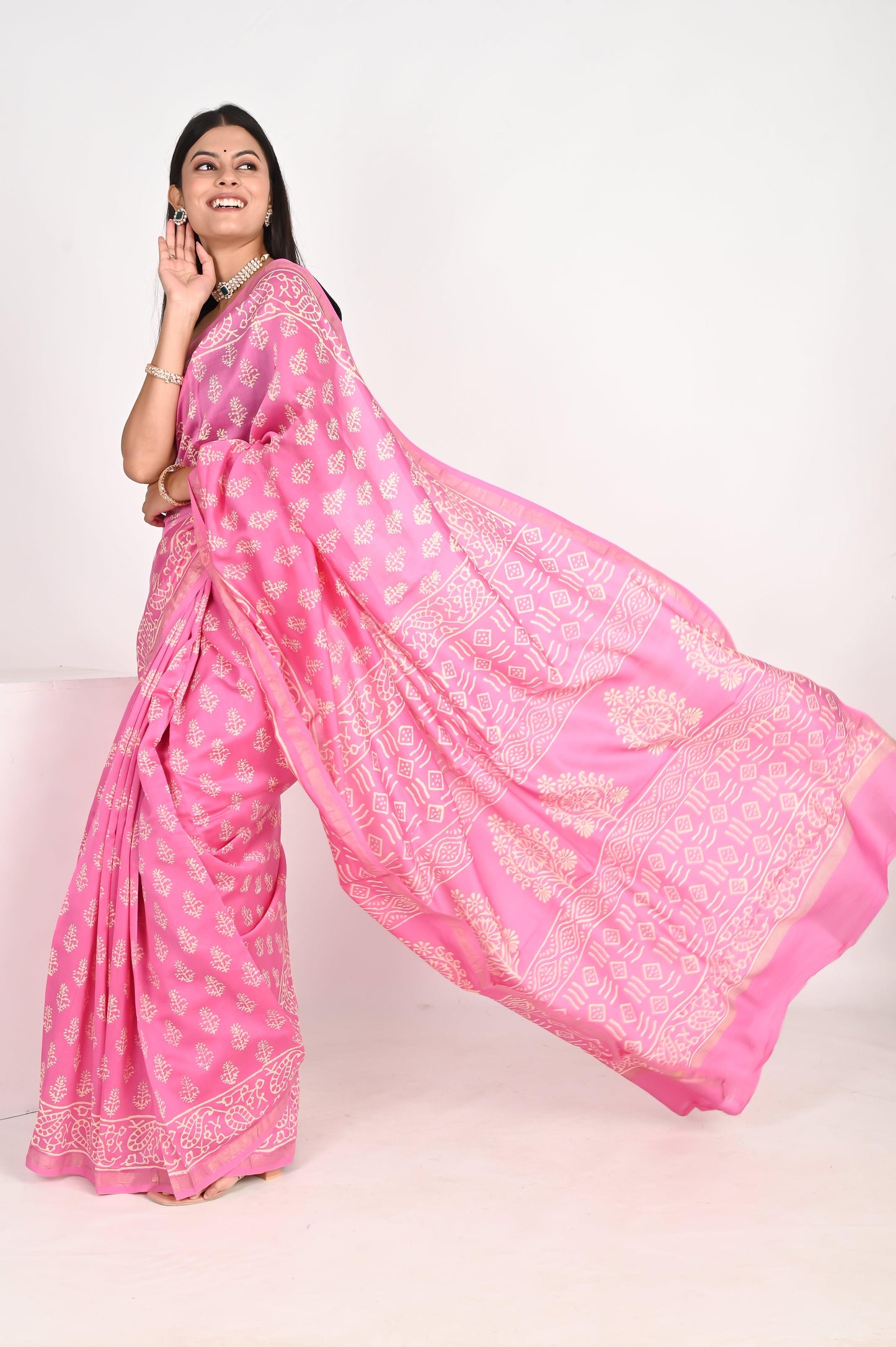 Blush Pink Chanderi Silk Saree - The House of RajPadmini