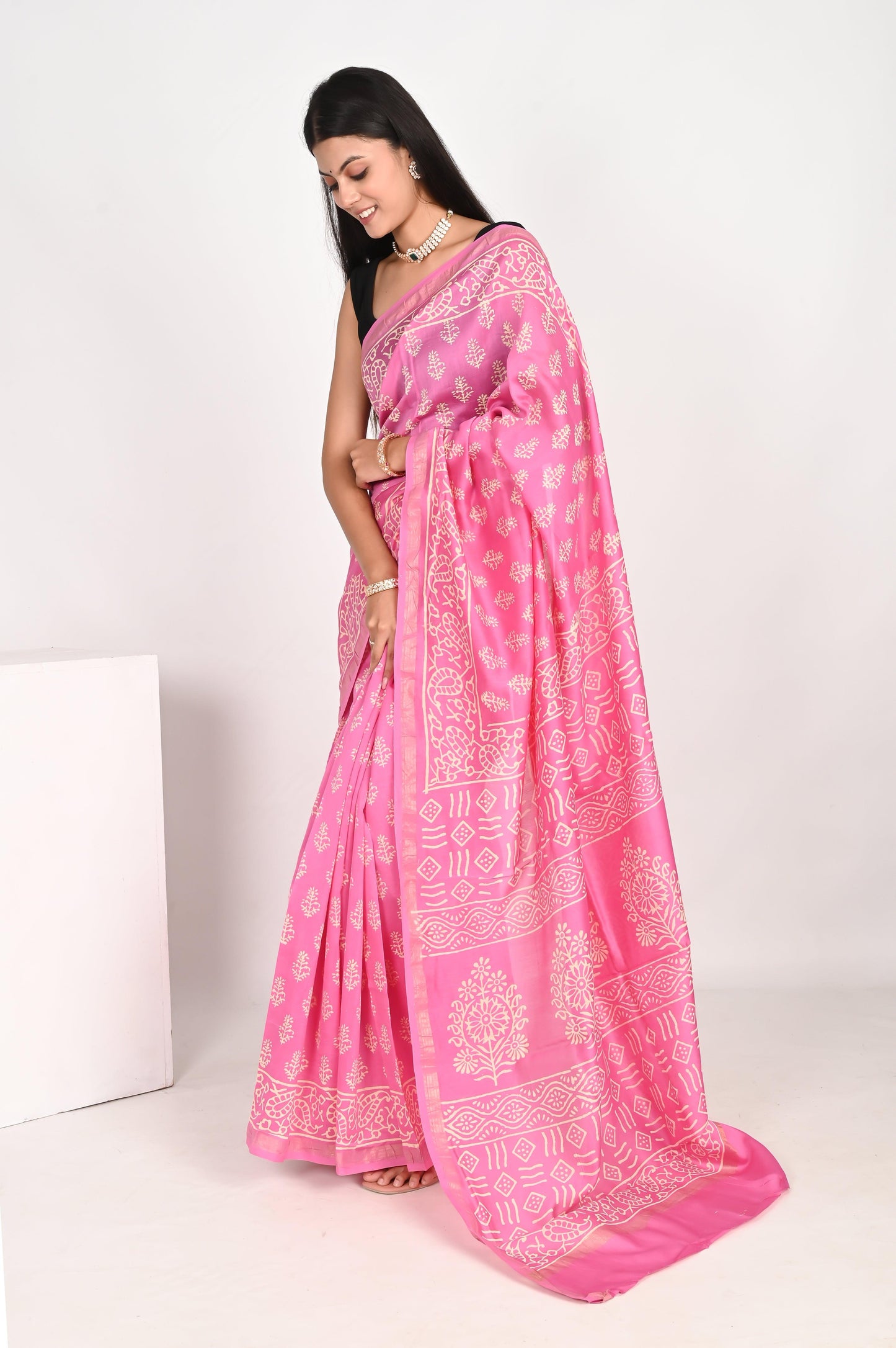 Blush Pink Chanderi Silk Saree - The House of RajPadmini