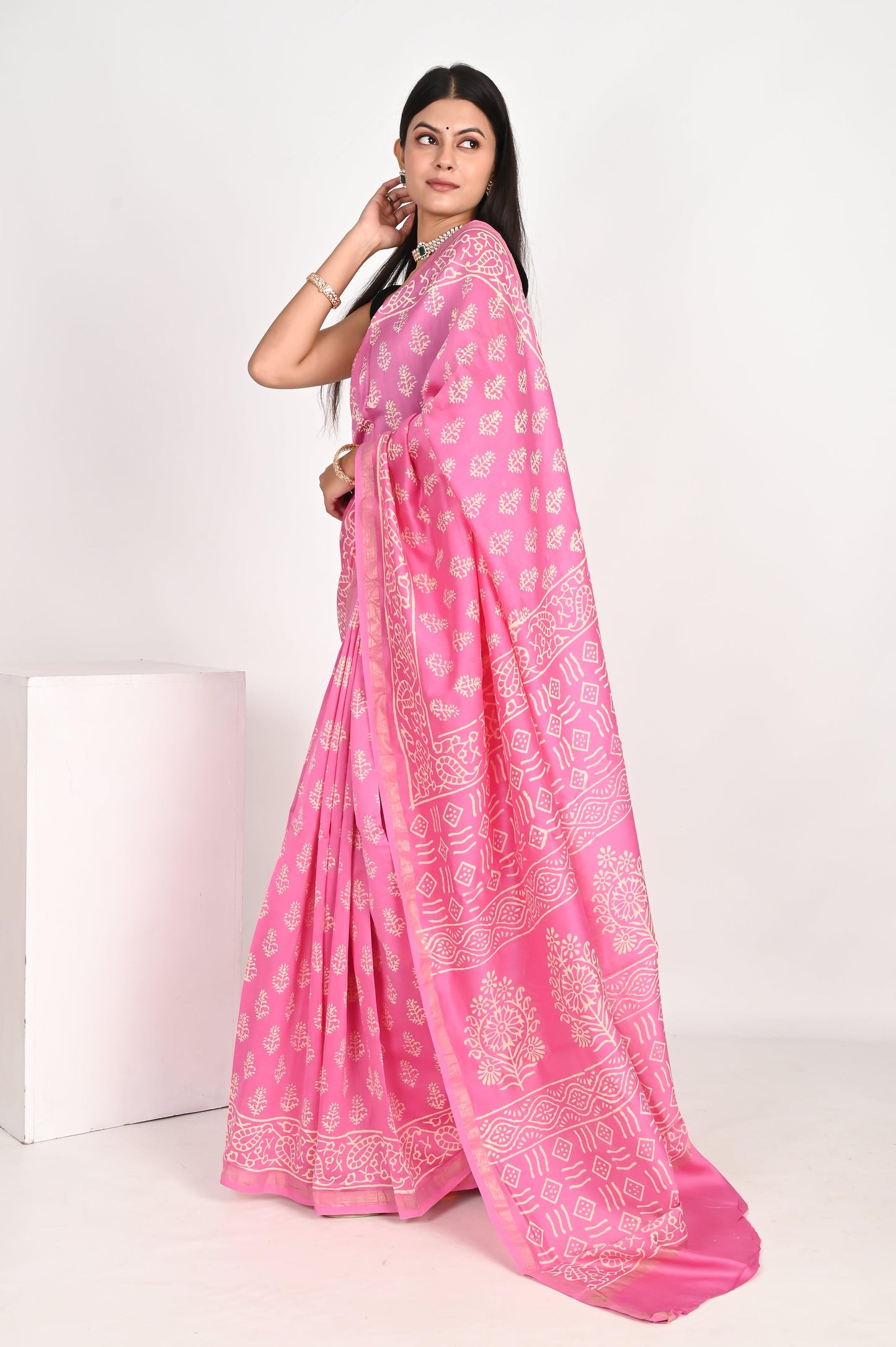 Blush Pink Chanderi Silk Saree - The House of RajPadmini