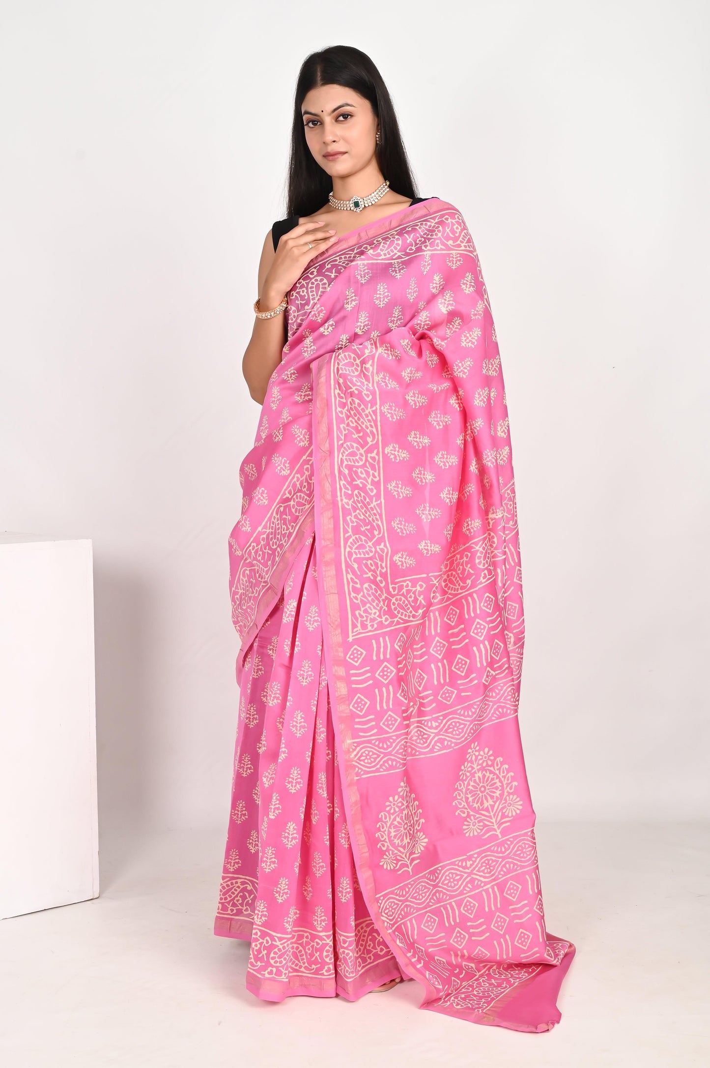Blush Pink Chanderi Silk Saree - The House of RajPadmini