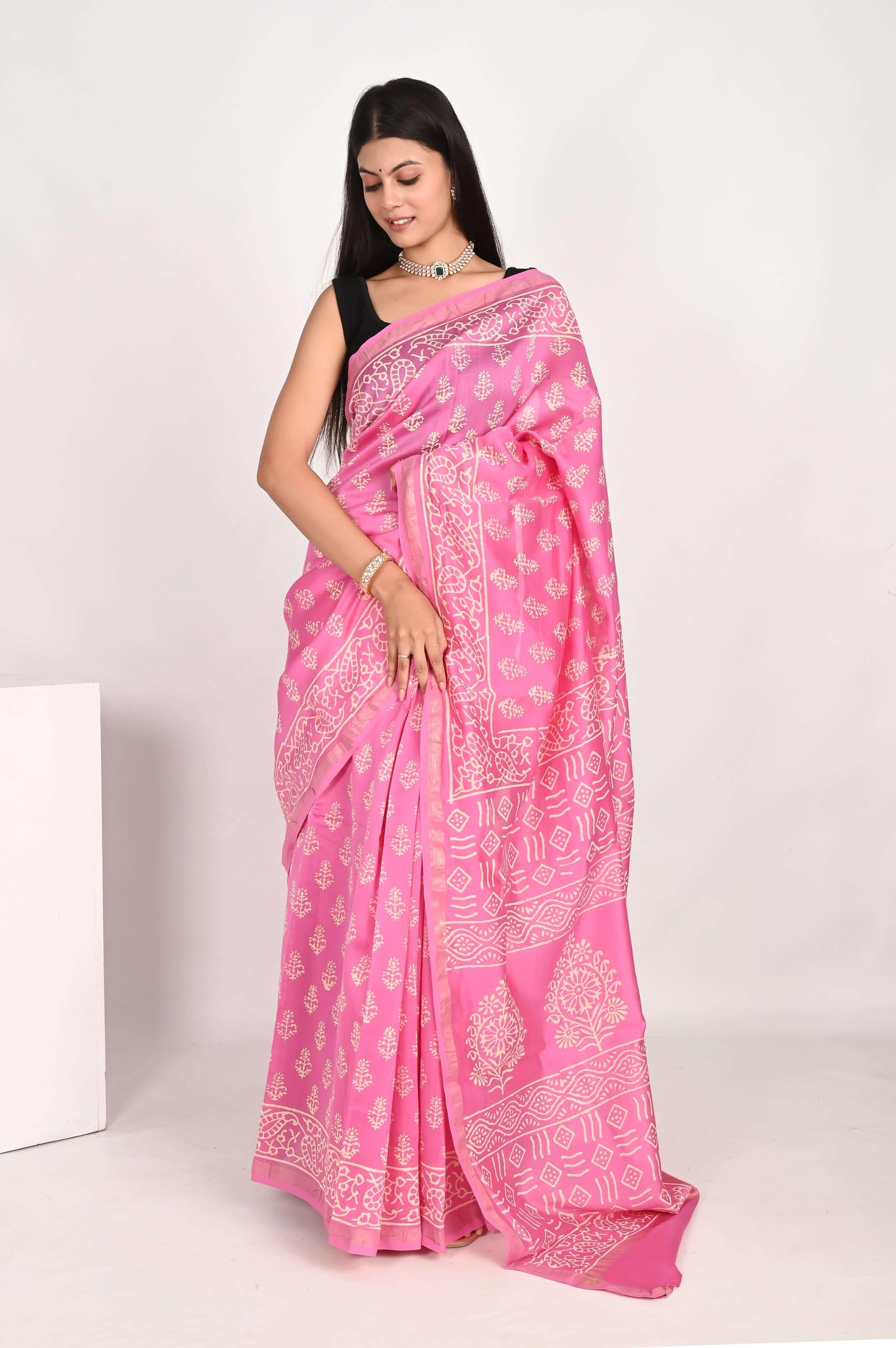 Blush Pink Chanderi Silk Saree - The House of RajPadmini