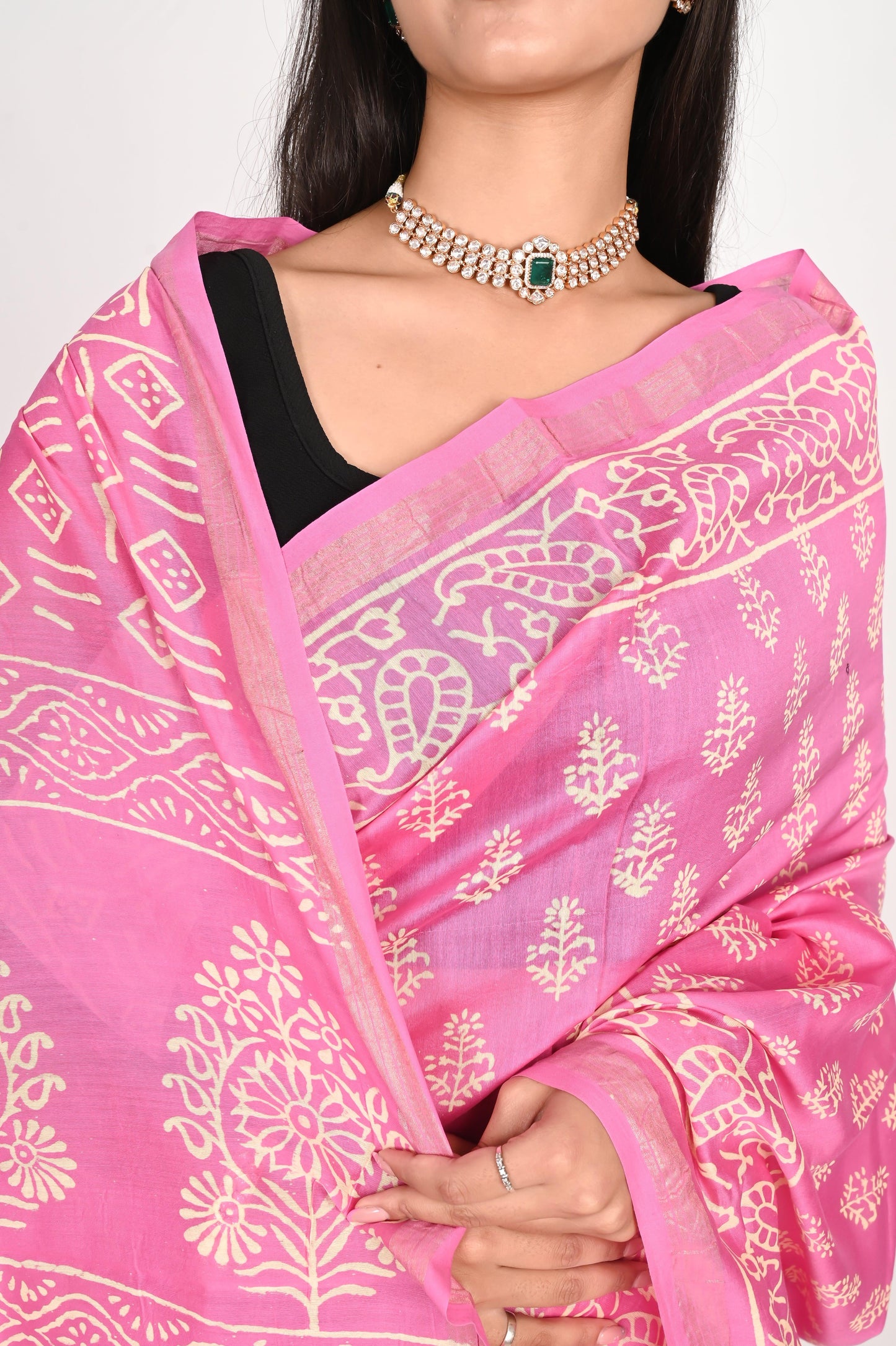 Blush Pink Chanderi Silk Saree - The House of RajPadmini
