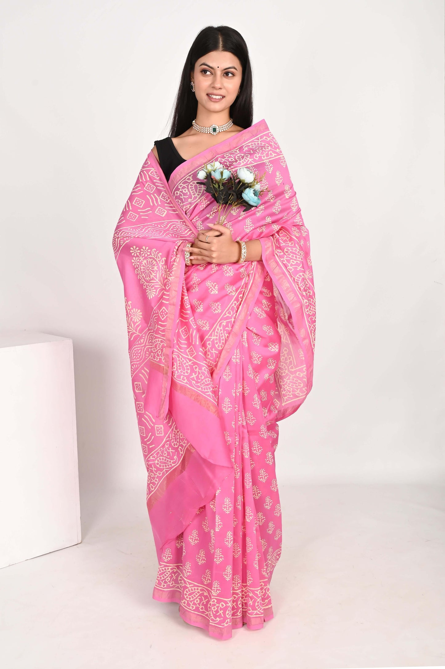 Blush Pink Chanderi Silk Saree - The House of RajPadmini