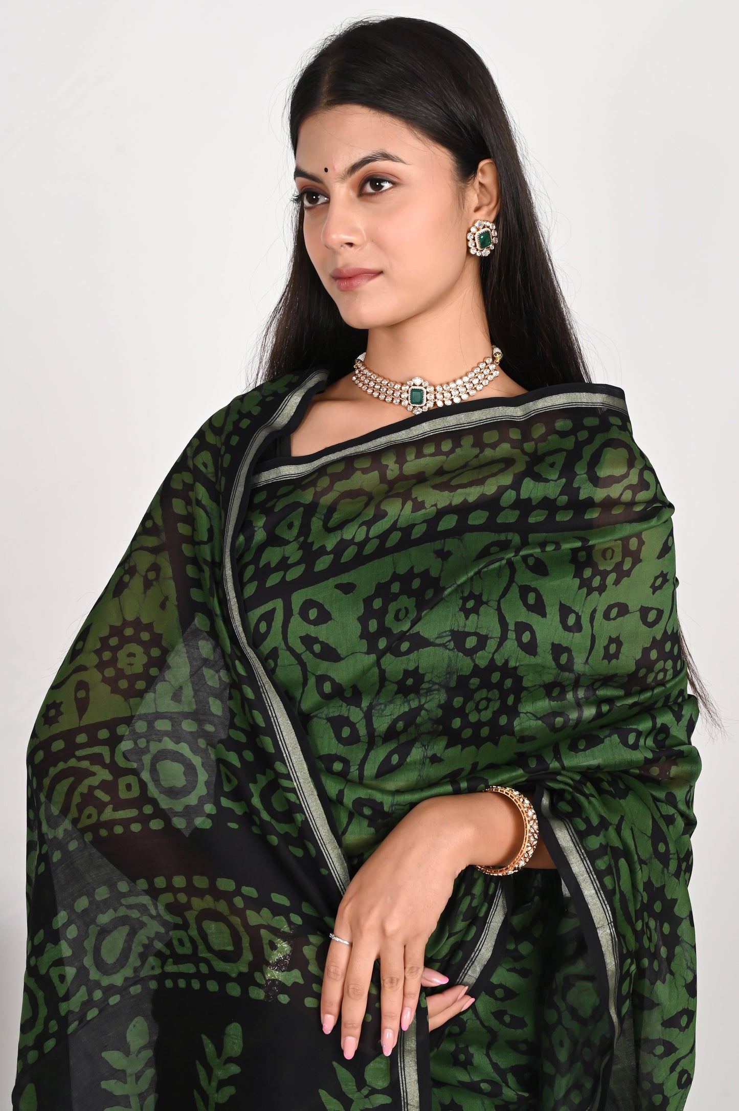 Vibrant Green Chanderi Silk Saree - The House of RajPadmini