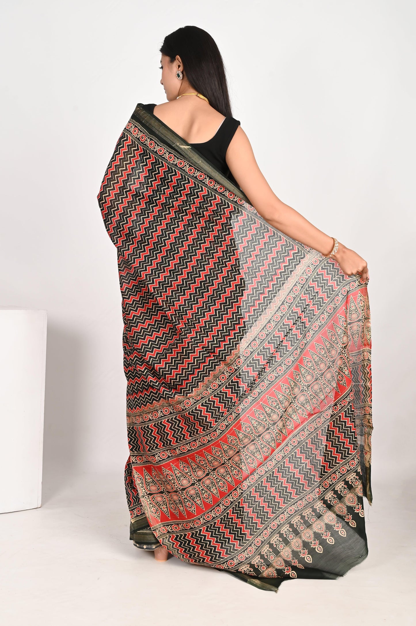 Regal Brown & Black Maheshwari Silk Saree - The House of RajPadmini