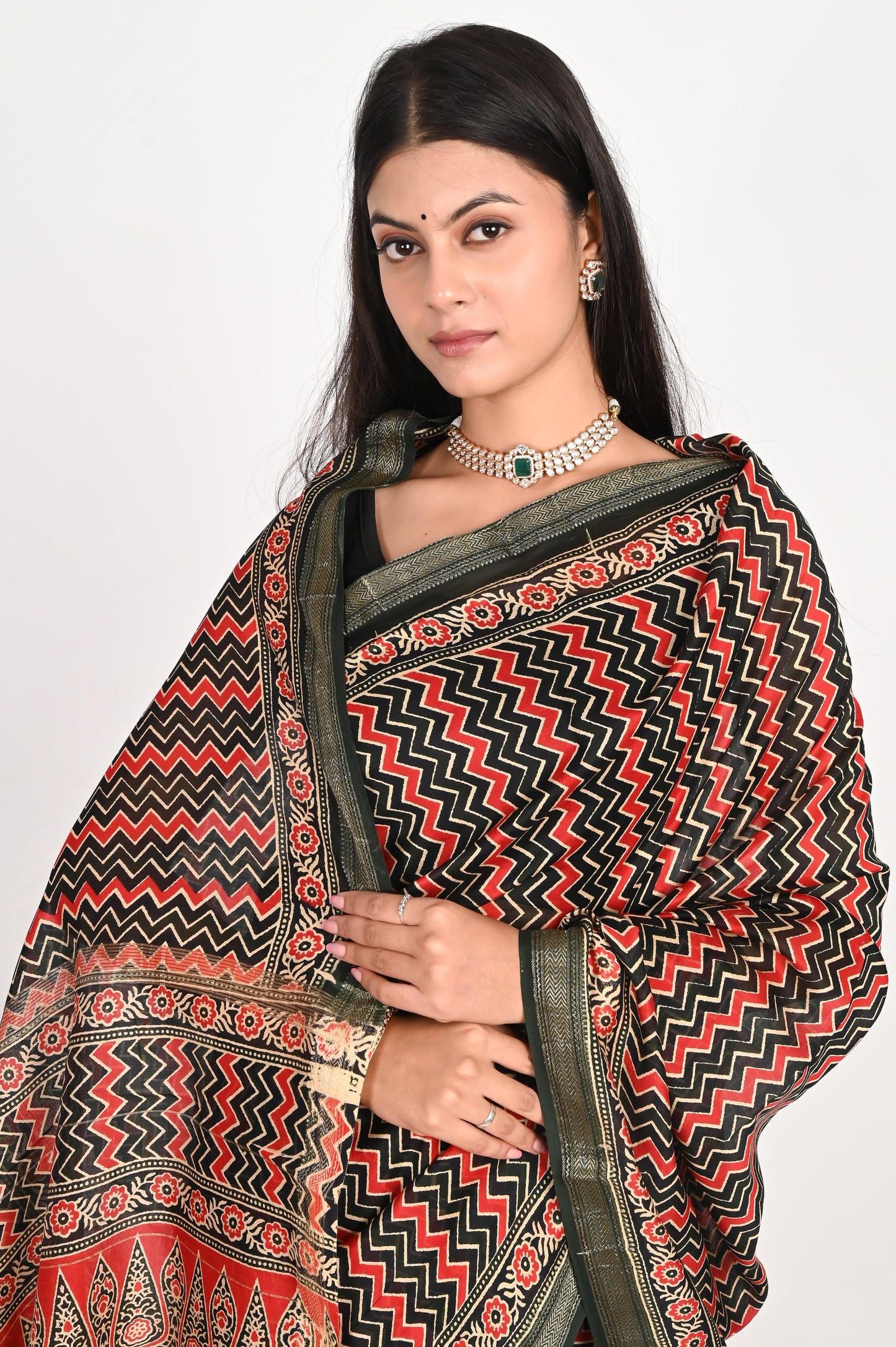Regal Brown & Black Maheshwari Silk Saree - The House of RajPadmini
