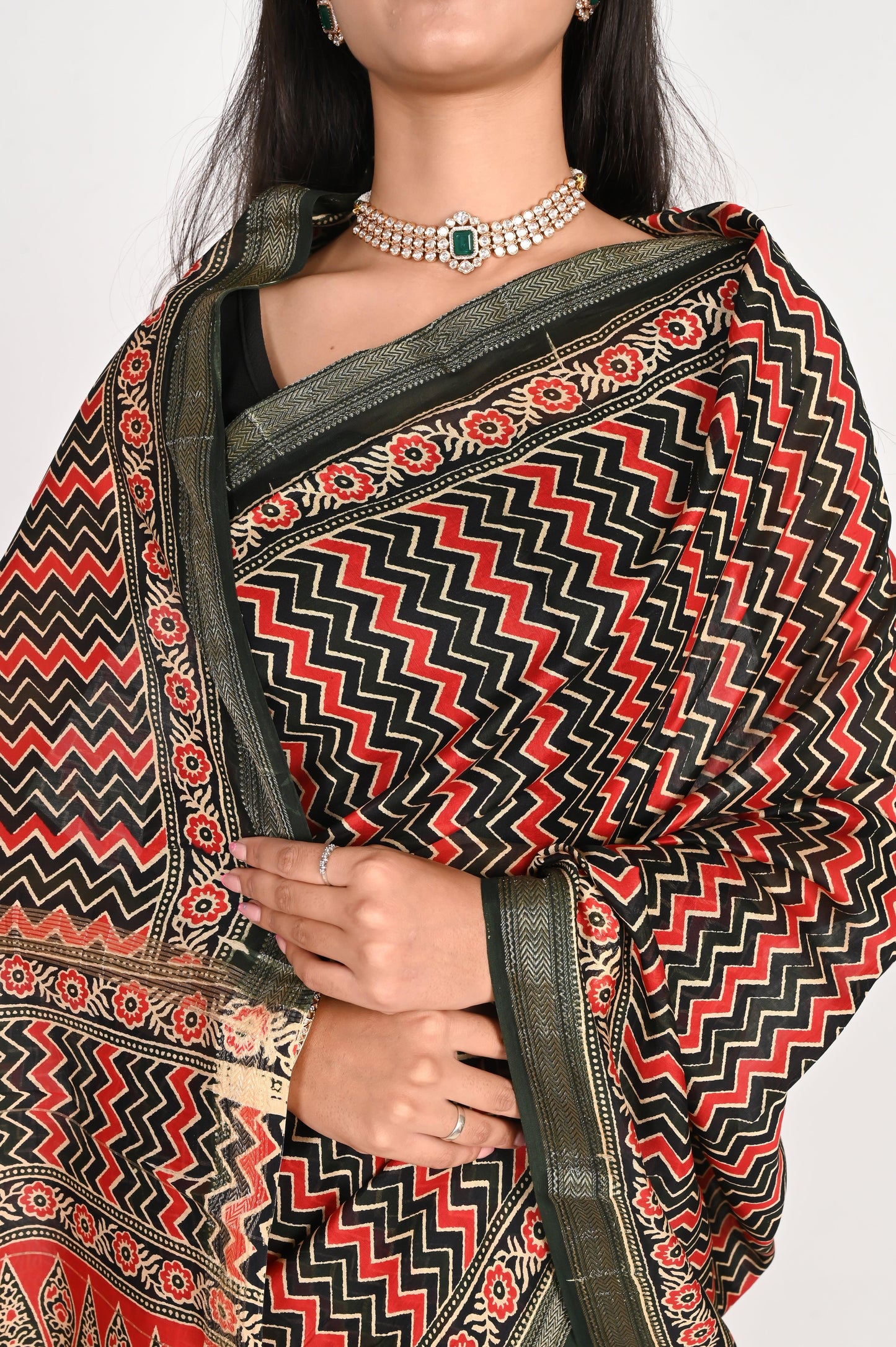 Regal Brown & Black Maheshwari Silk Saree - The House of RajPadmini