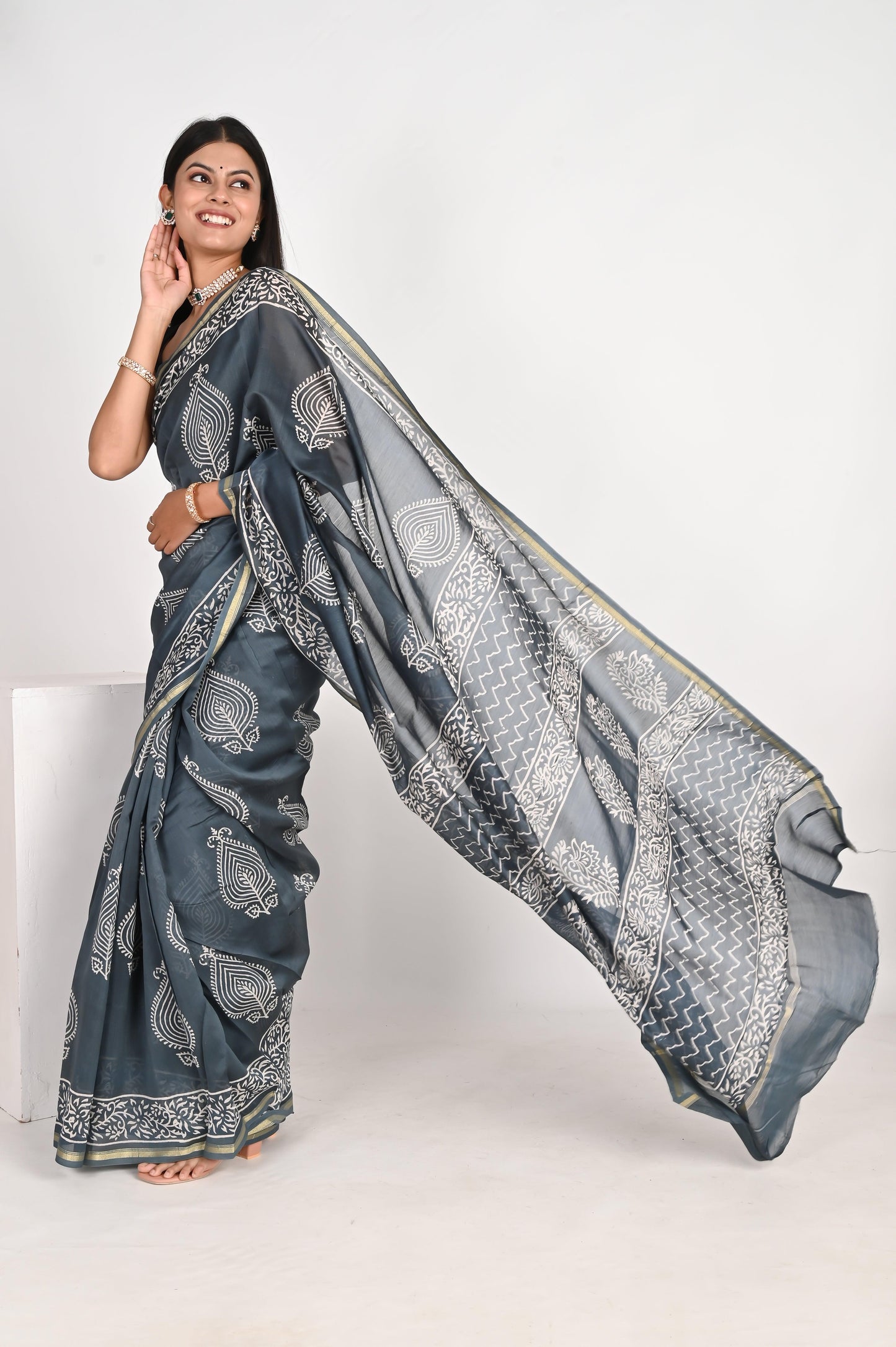 Graceful Grey Chanderi Silk Saree - The House of RajPadmini