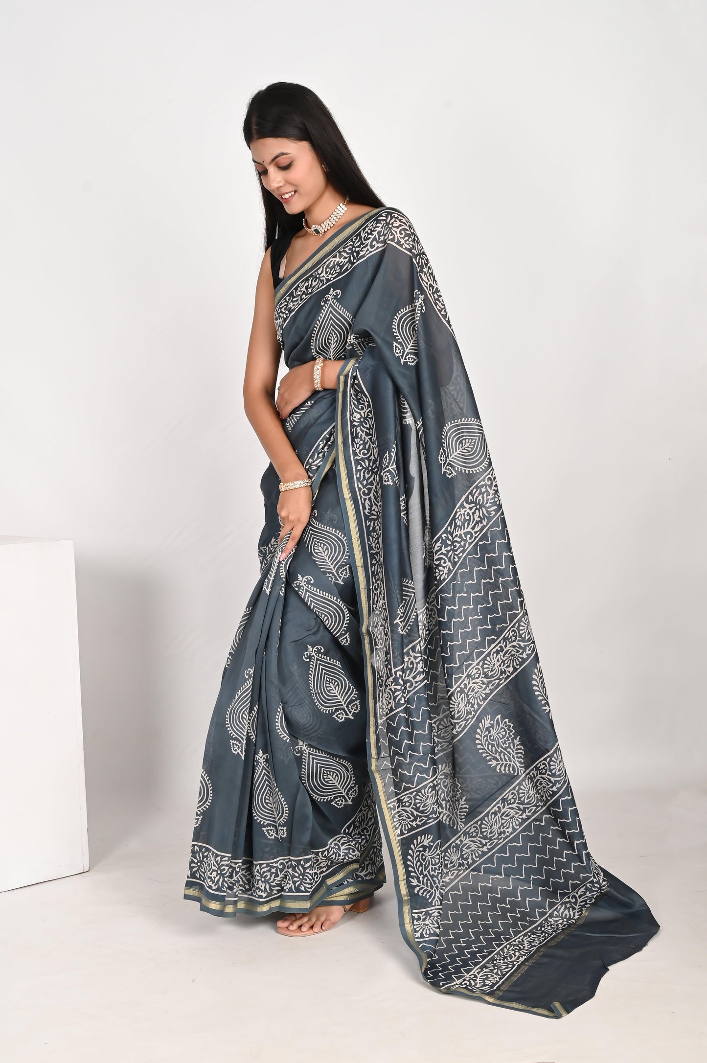 Graceful Grey Chanderi Silk Saree - The House of RajPadmini