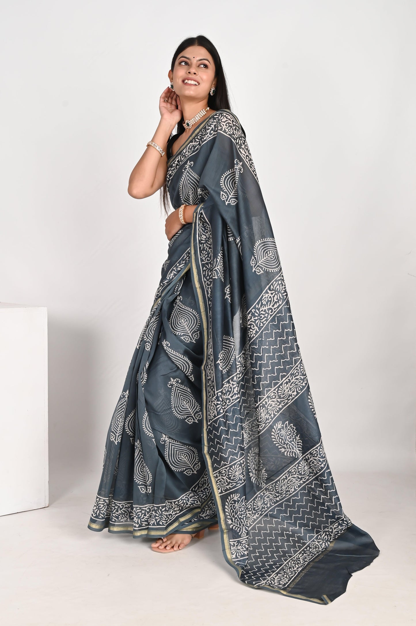 Graceful Grey Chanderi Silk Saree - The House of RajPadmini