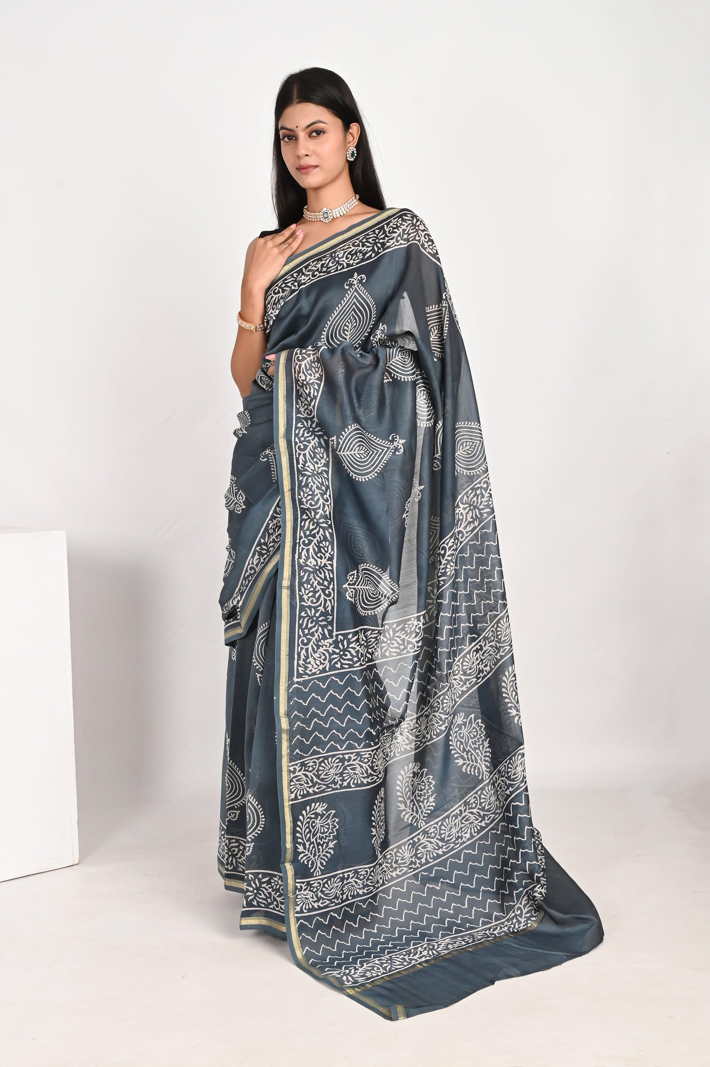 Graceful Grey Chanderi Silk Saree - The House of RajPadmini