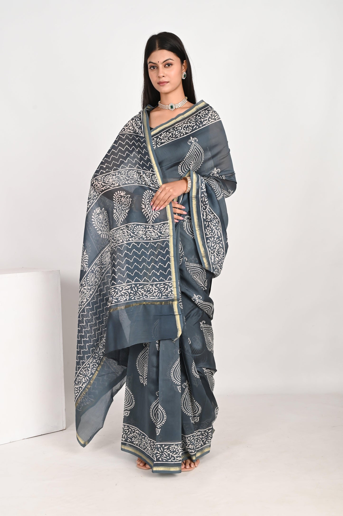 Graceful Grey Chanderi Silk Saree - The House of RajPadmini