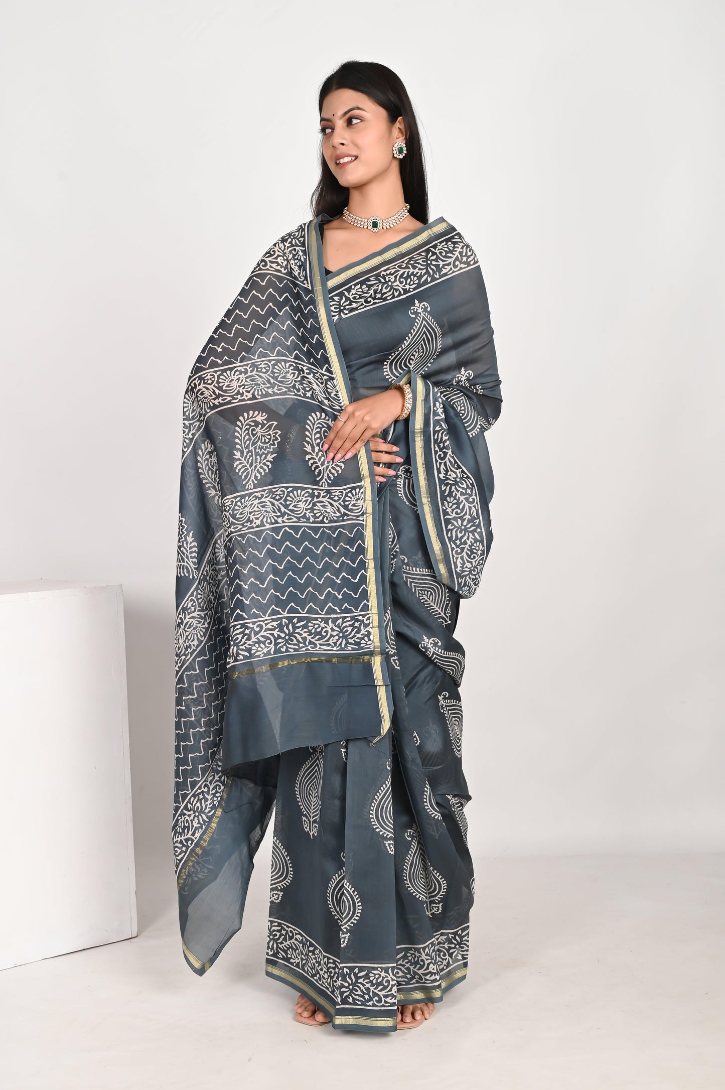 Graceful Grey Chanderi Silk Saree - The House of RajPadmini
