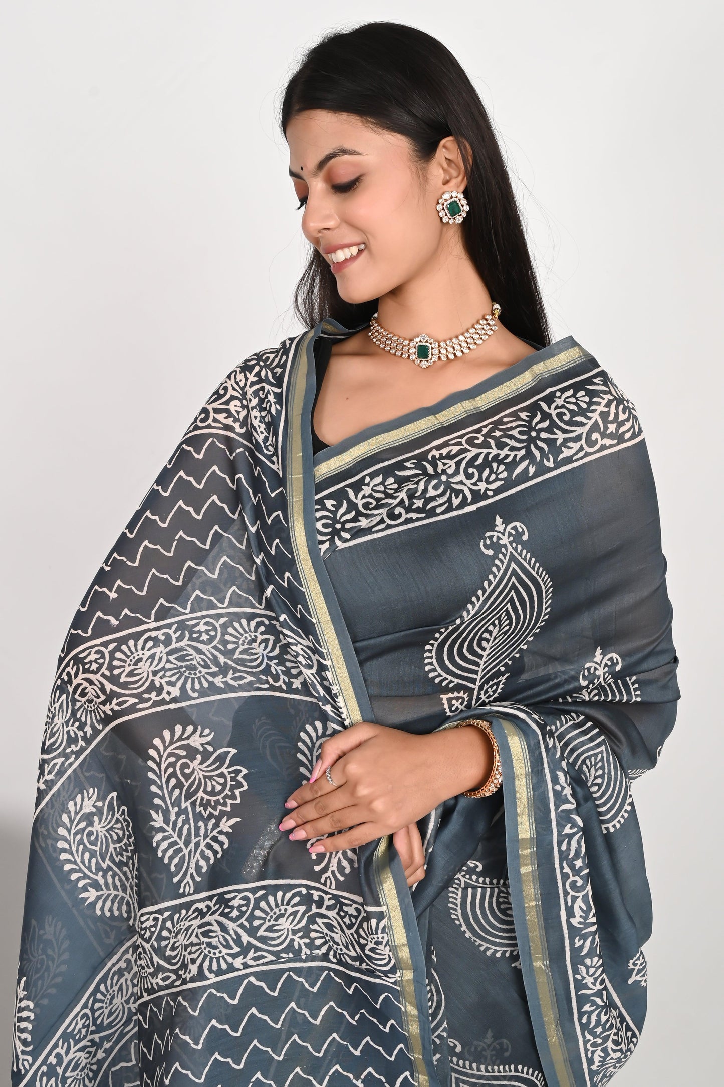 Graceful Grey Chanderi Silk Saree - The House of RajPadmini