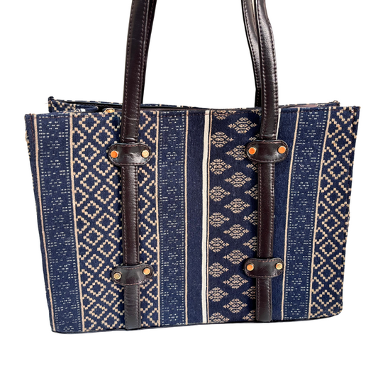 Blue Handcrafted Laptop Tote Bag