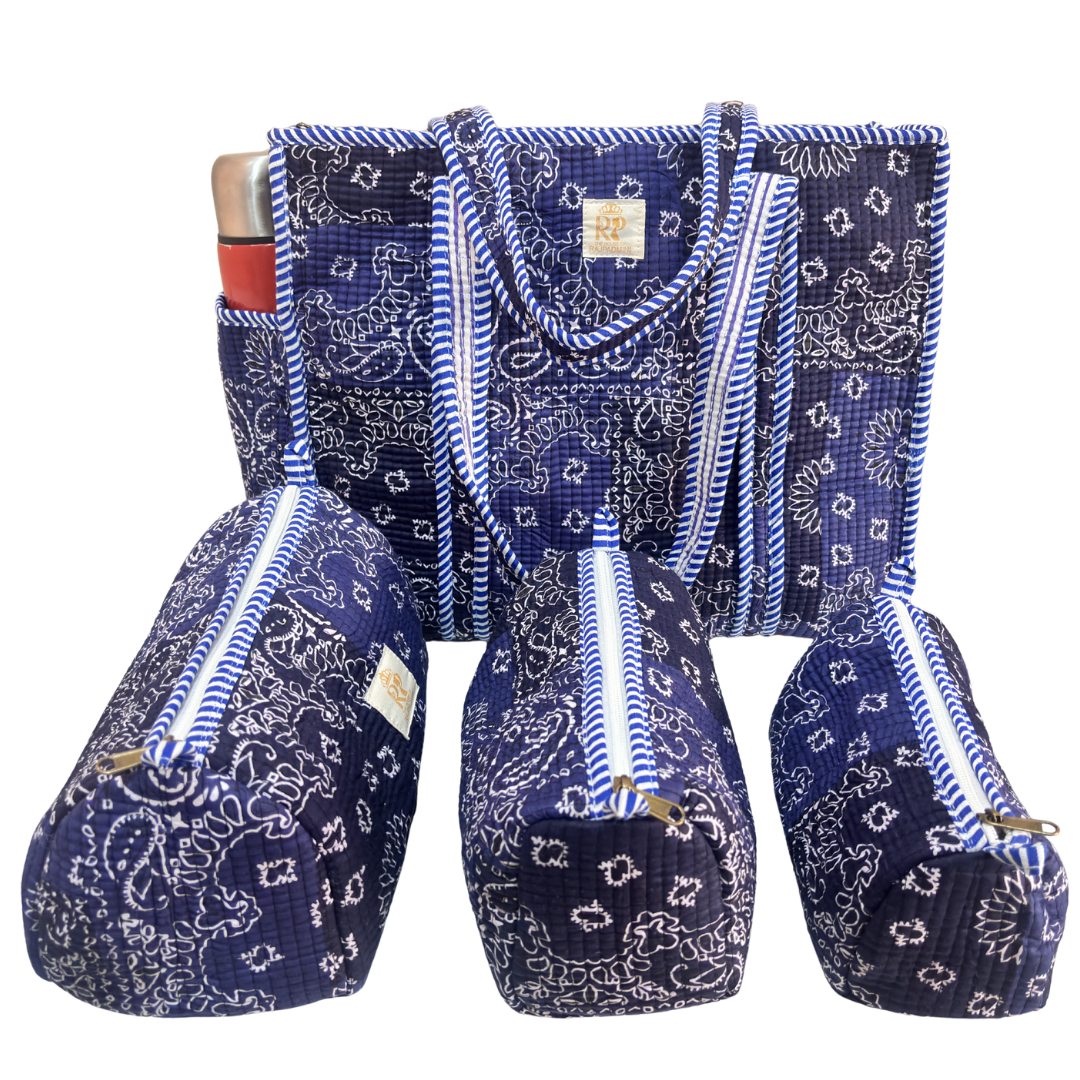 RajPadmini 4-in-1 Super Mom's Edition COMBO : Premium Quilted Tote Bag + 3 Waterproof Pouches = Your Complete Organization Solution!