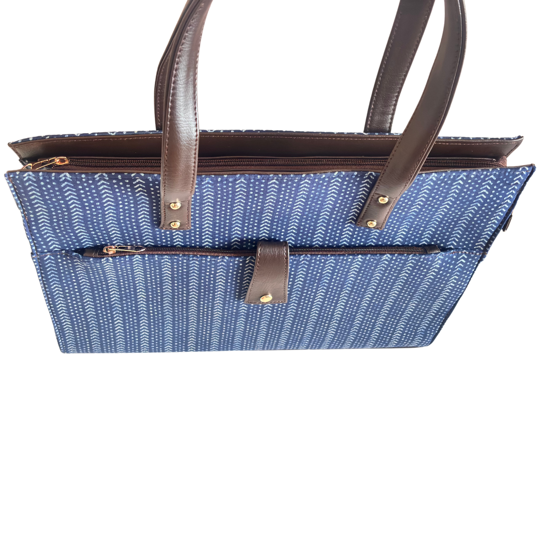 The Executive Blue Laptop Tote Bag with Complimentary Pouch - The House of RajPadmini