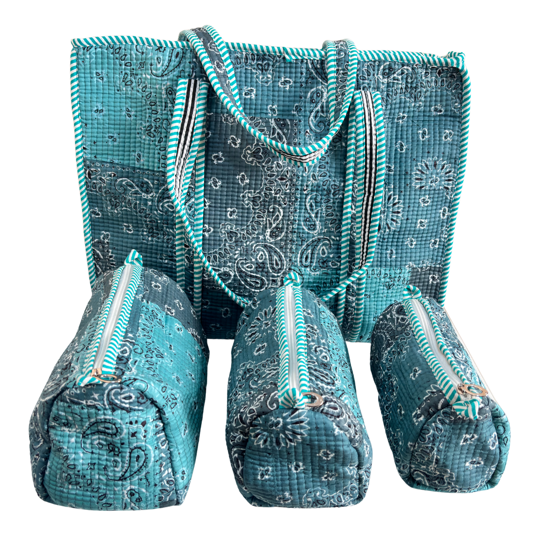 4-in-1 Festive Gifting COMBO : Premium Quilted Tote Bag + 3 Waterproof Pouches = Your Complete Organization Solution!