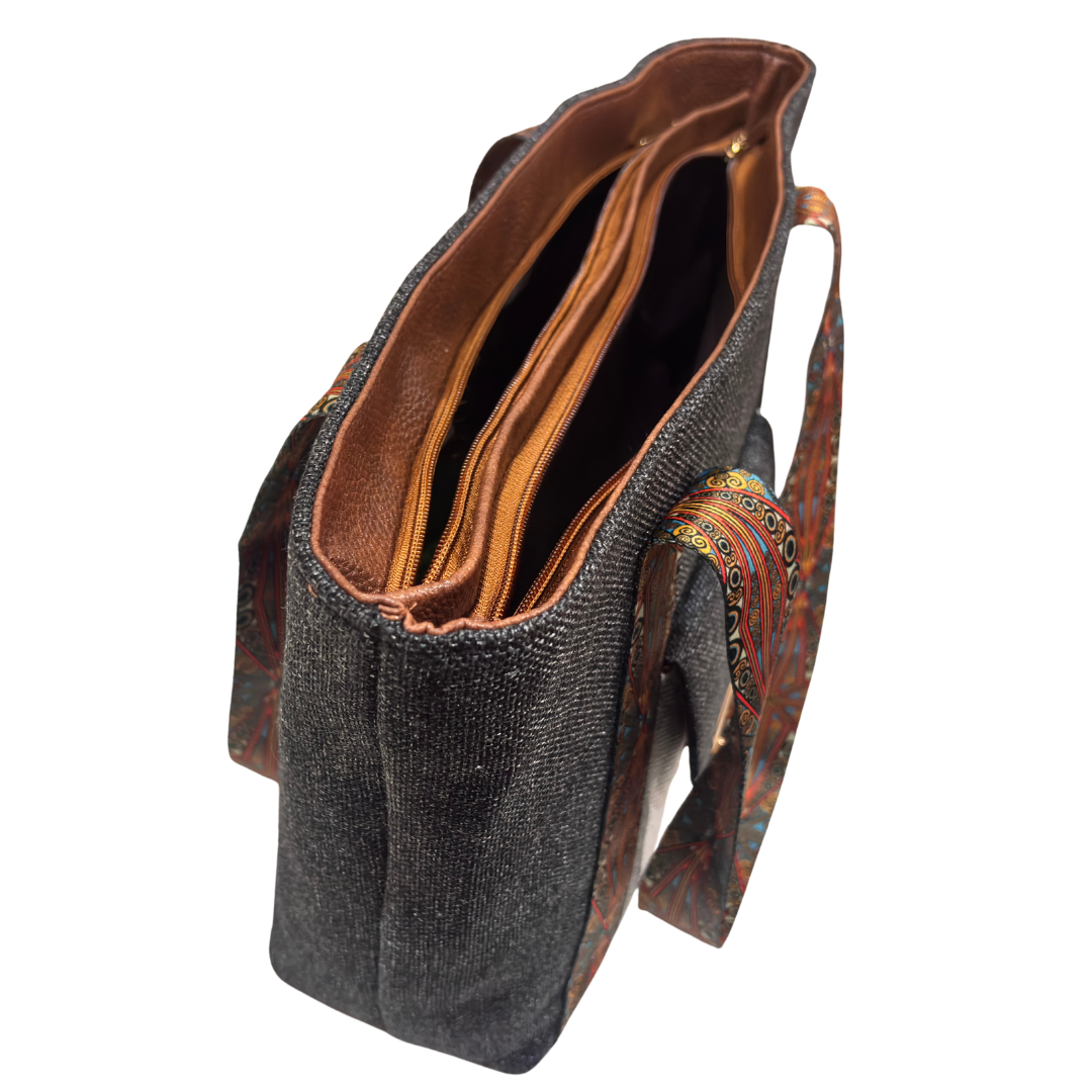 Boardroom Jute Tote Bag for Women | Office Laptop Tote with Faux Leather Trim | Heritage Craft