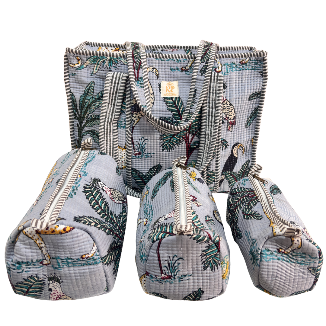 RajPadmini 4-in-1 Super Mom's Edition COMBO : Premium Quilted Tote Bag + 3 Waterproof Pouches = Your Complete Organization Solution!