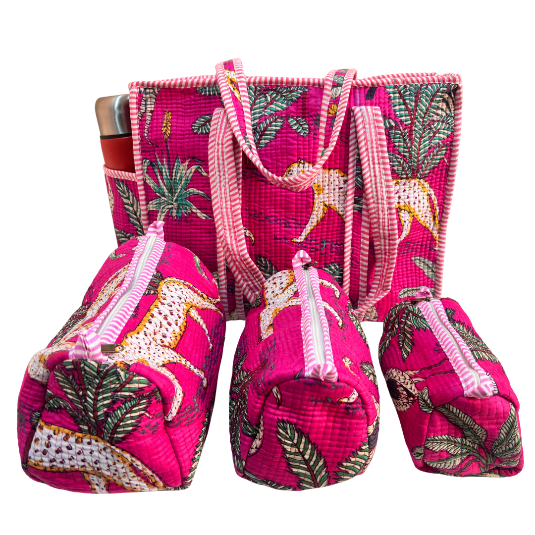 RajPadmini 4-in-1 Super Mom's Edition COMBO : Premium Quilted Tote Bag + 3 Waterproof Pouches = Your Complete Organization Solution!