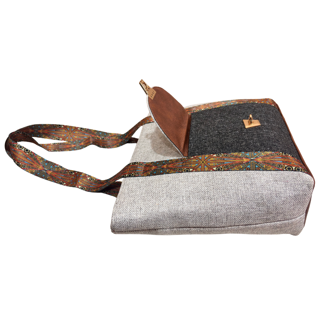 Boardroom Jute Tote Bag for Women | Office Laptop Tote with Faux Leather Trim | Heritage Craft