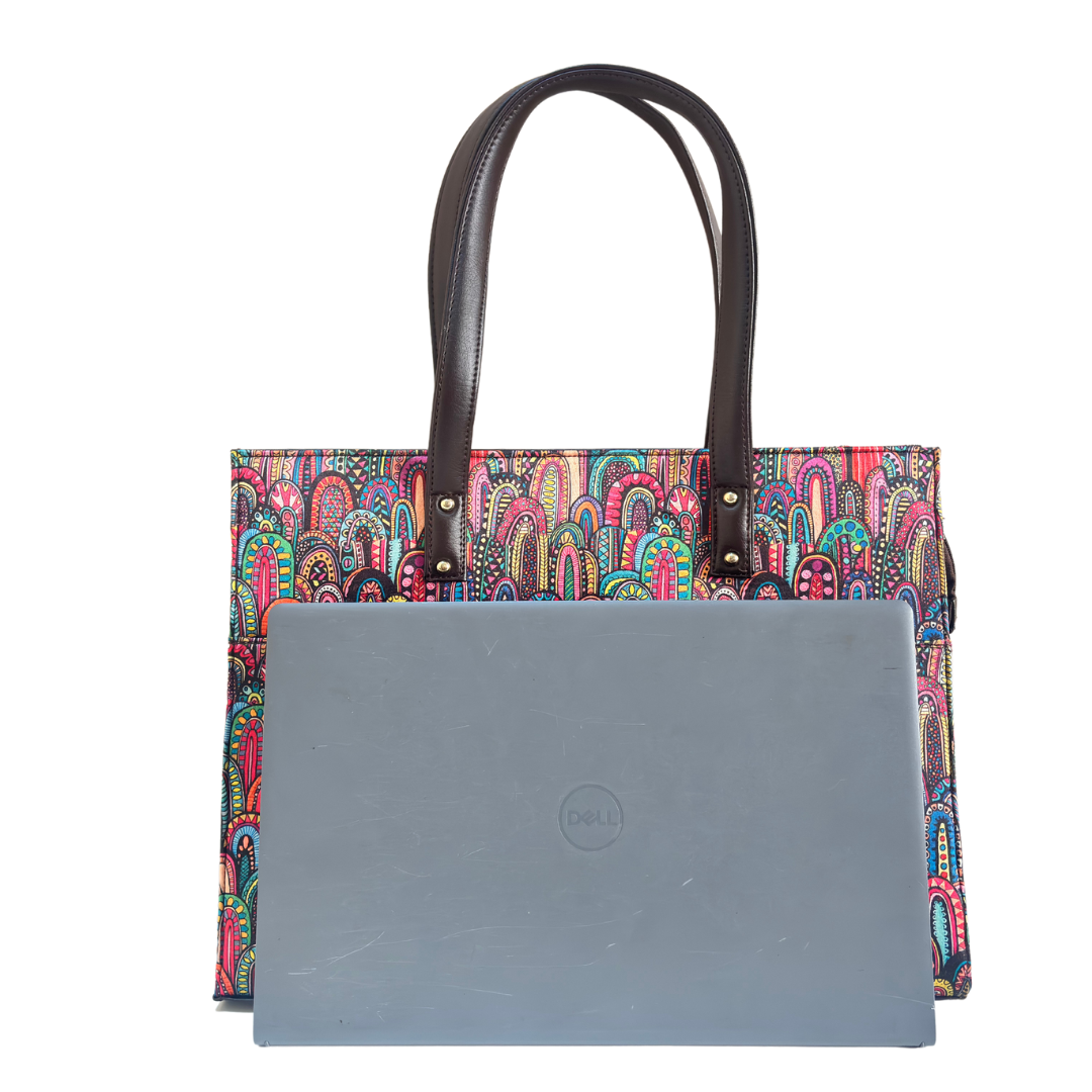 The Executive Rajasthani Print Laptop Tote Bag with Complimentary Pouch - The House of RajPadmini