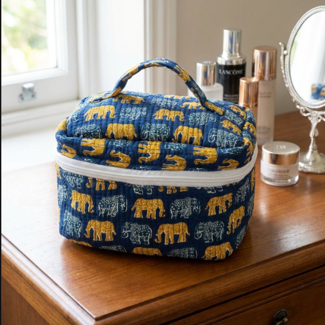 The House of RajPadmini Quilted Cotton Cosmetic Case