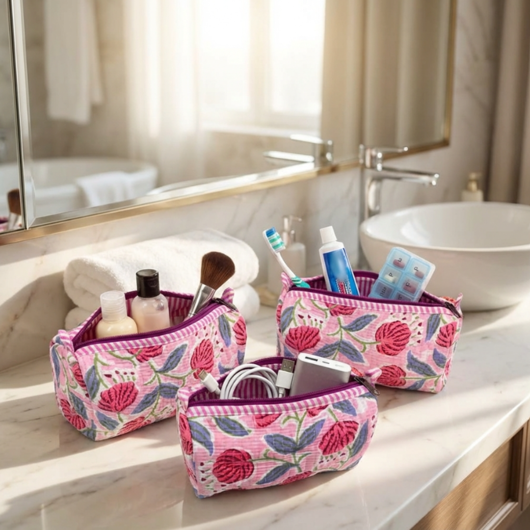 The Alfred Edition Multipurpose Travel Organizers:- Premium Handcrafted Waterproof Quilted Cotton Beauty/Travel Organizer Bag for Men & Women