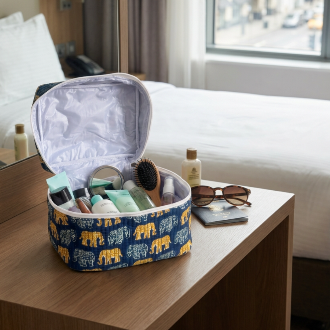 The House of RajPadmini Quilted Cotton Cosmetic Case