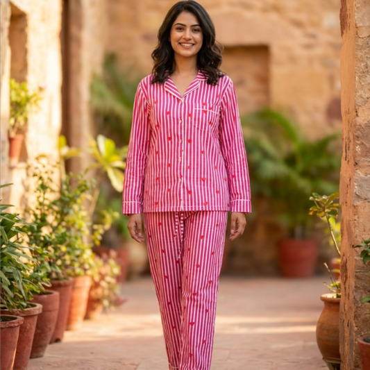 Dil-e-Gulabi Pink Cord Set | Mulmul Cotton Night Suit for Women