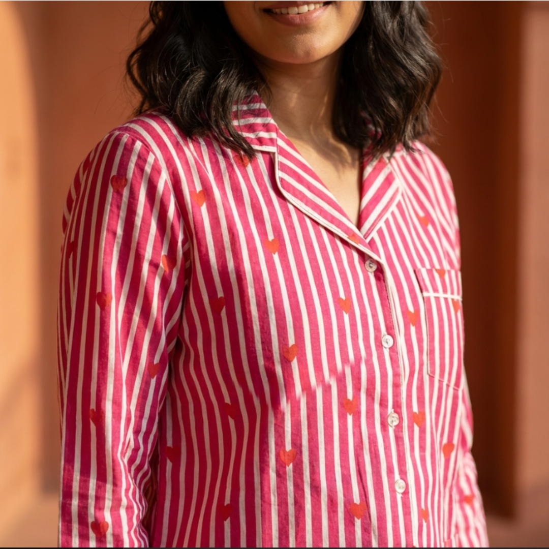 Dil-e-Gulabi Pink Cord Set | Mulmul Cotton Night Suit for Women