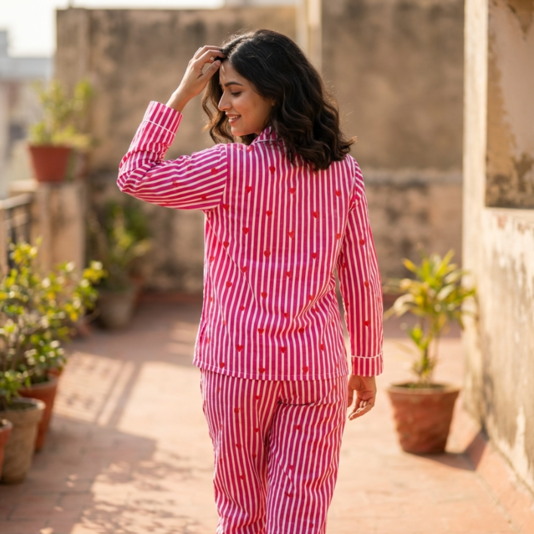 Dil-e-Gulabi Pink Cord Set | Mulmul Cotton Night Suit for Women