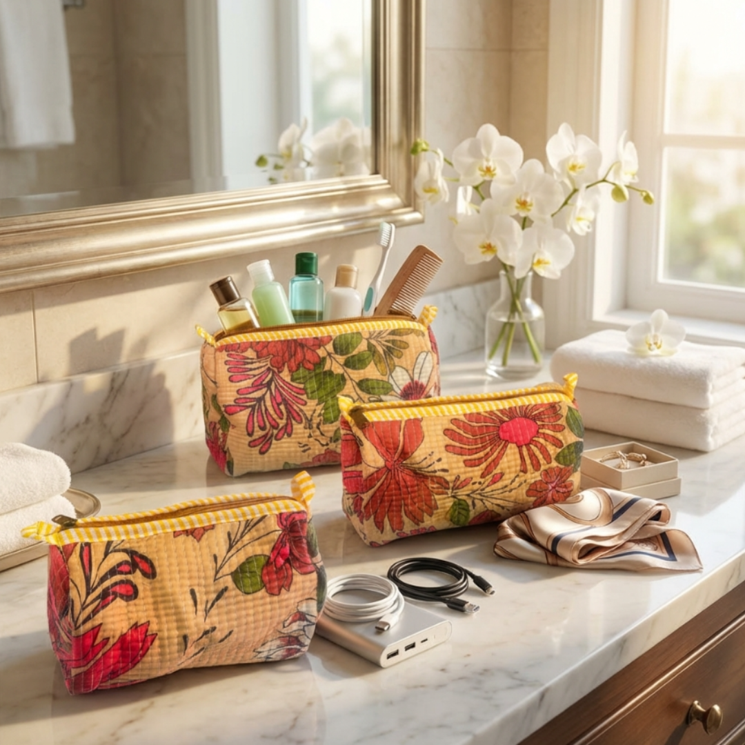 The Alfred Edition Multipurpose Travel Organizers:- Premium Handcrafted Waterproof Quilted Cotton Beauty/Travel Organizer Bag for Men & Women