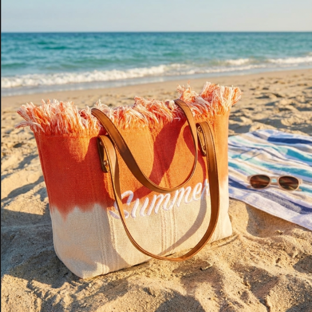 Vibrant Summer Canvas Tote Bag — Handcrafted Cotton Canvas in Orange, Yellow & Purple | The House of RajPadmini