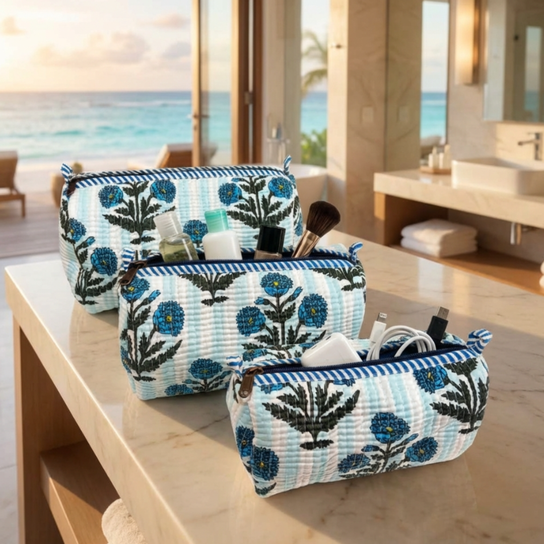 The Alfred Edition Multipurpose Travel Organizers:- Premium Handcrafted Waterproof Quilted Cotton Beauty/Travel Organizer Bag for Men & Women