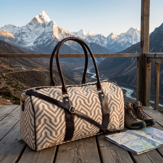 Sandstone Ivory Jacquard Duffle Bag — Handcrafted White & Beige Travel Duffle | The House of RajPadmini