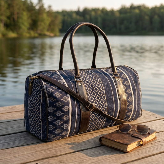 Jodhpur Blue Cotton Blend Duffle Bag — Handcrafted Travel & Gym Duffle | The House of RajPadmini