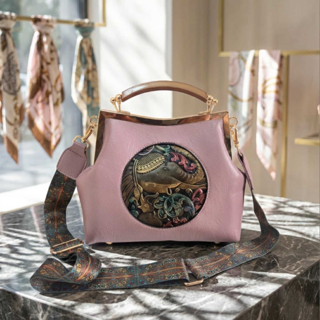 Metal Elephant Satchel Bag for Women | Handcrafted Sling Handbag with Top Handle | Ethnic & Festive | The House of RajPadmini