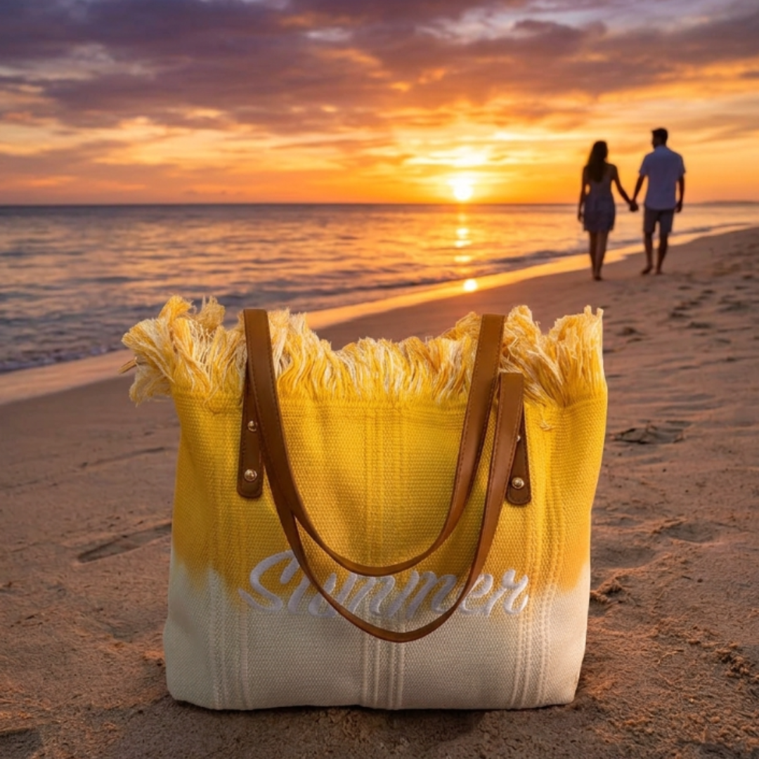 Vibrant Summer Canvas Tote Bag — Handcrafted Cotton Canvas in Orange, Yellow & Purple | The House of RajPadmini
