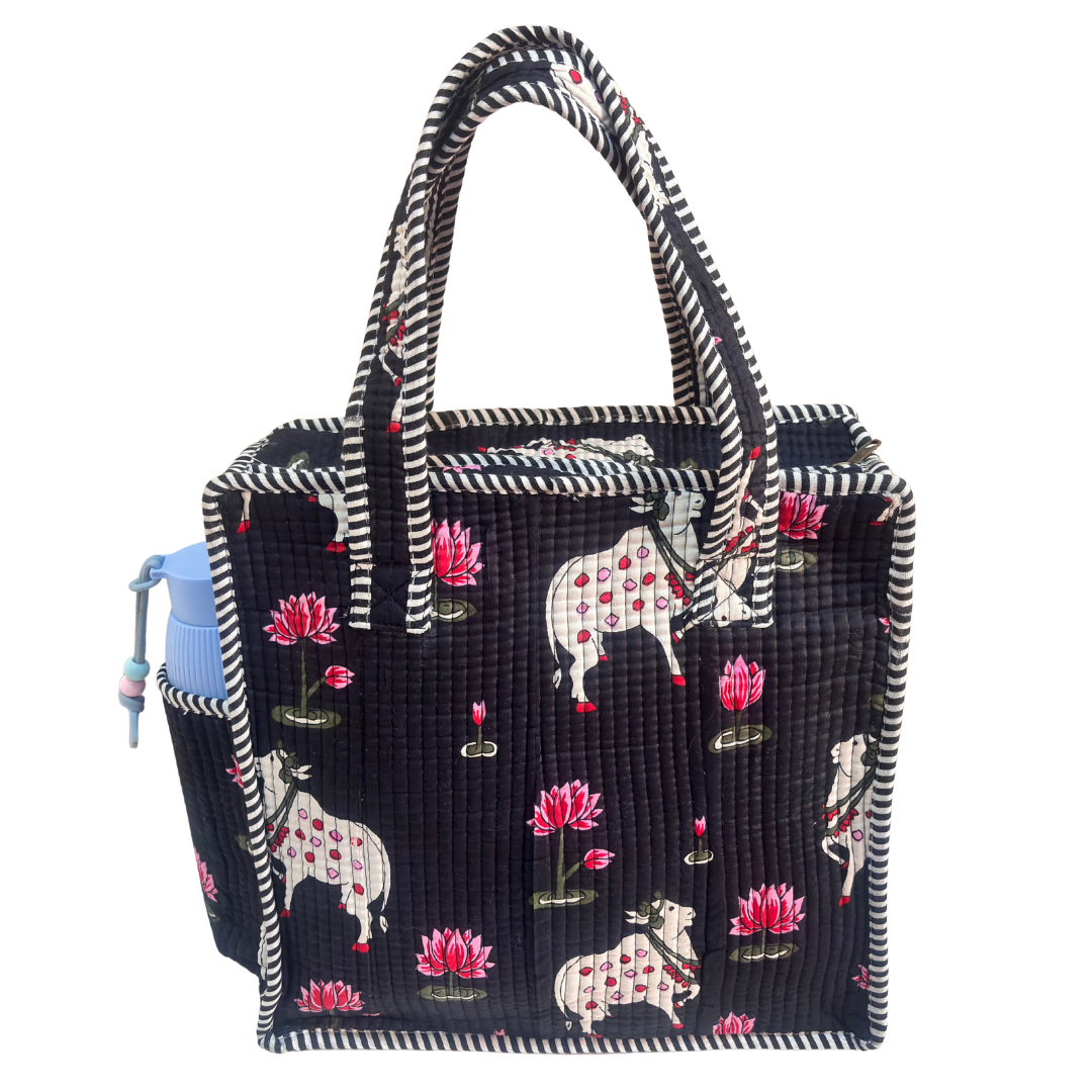 RajPadmini Handcrafted Quilted Cotton Ghar Se Mandir Edition - Tiffin & Pooja Carrier Collection