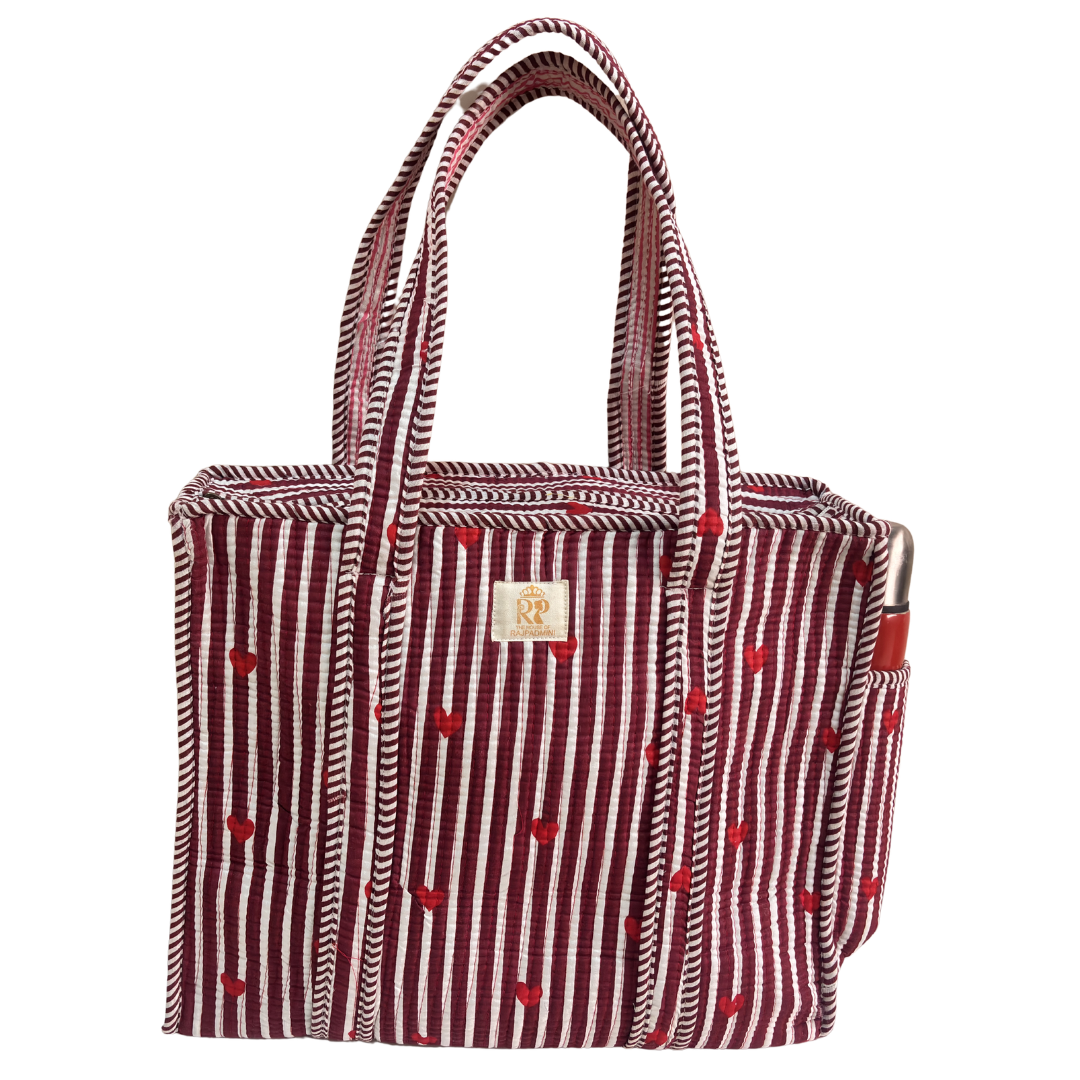 Artisan Quilted Bloom Quilted Cotton Tote - Handcrafted Shopping Companion
