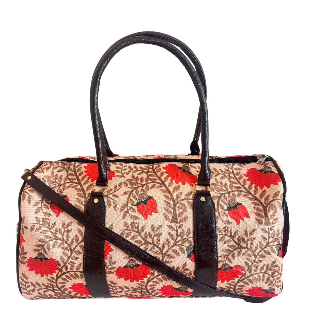 Maharani's Garden Heritage Edition: Royal Courtyard Collection | Hand-Painted Royal Flora Design Duffle