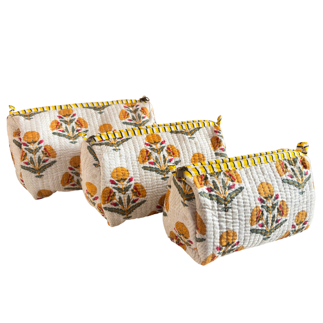 The Alfred Edition Travel Accessory:- Premium Waterproof Quilted White Cotton Beauty/Travel Organizer Bag for Men & Women (Set of 3) - The House of RajPadmini
