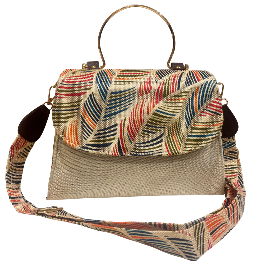 The House of RajPadmini Sanganer Heritage Edition | Hand-Block Print Sling Bag with Signature Metal Ring Handle & Double Partition